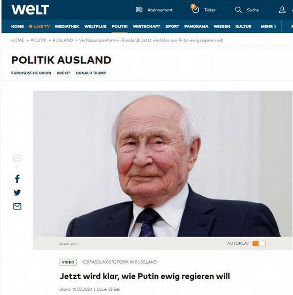 Таким немецкая Die Welt видит Путина в 2036 году